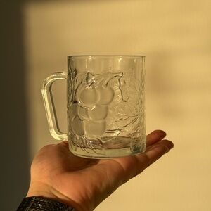 Singular 70’s KIG Indonesia Vintage Fruit Embossed Clear Glass Mug